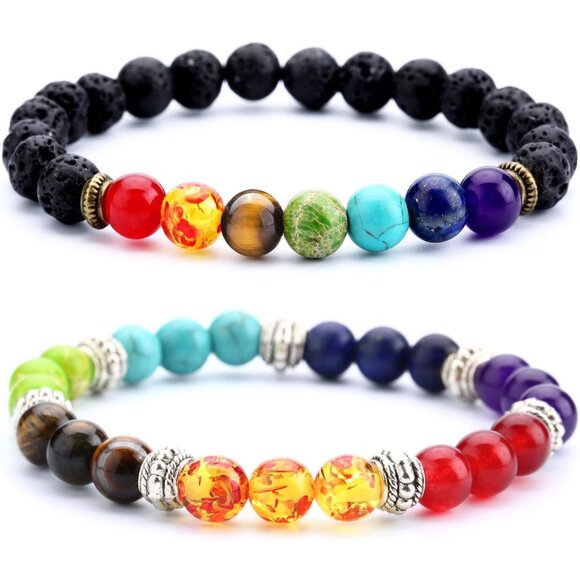 🆕 Men Black Lava Rock Beads Bracelet Elastic Natural Stone Chakra Yoga Bangle - Picture 1 of 7